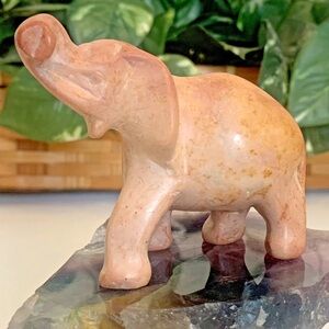 Soapstone Hand Carved Elephant Figurine Stone Carving Animal Statue Figure 3.3"